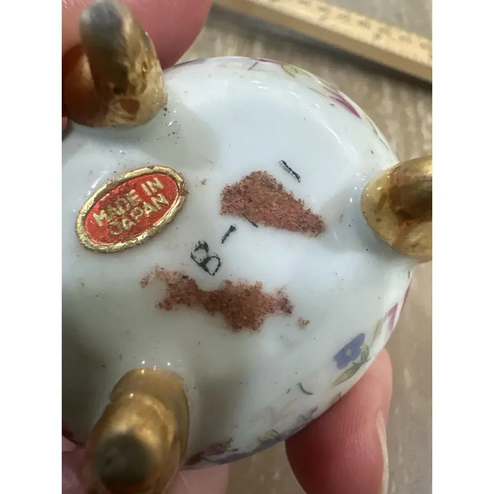 VTG Japan Floral Shabby Chic Cottagecore Dresser Trinket Jar Porcelain Gold Feet